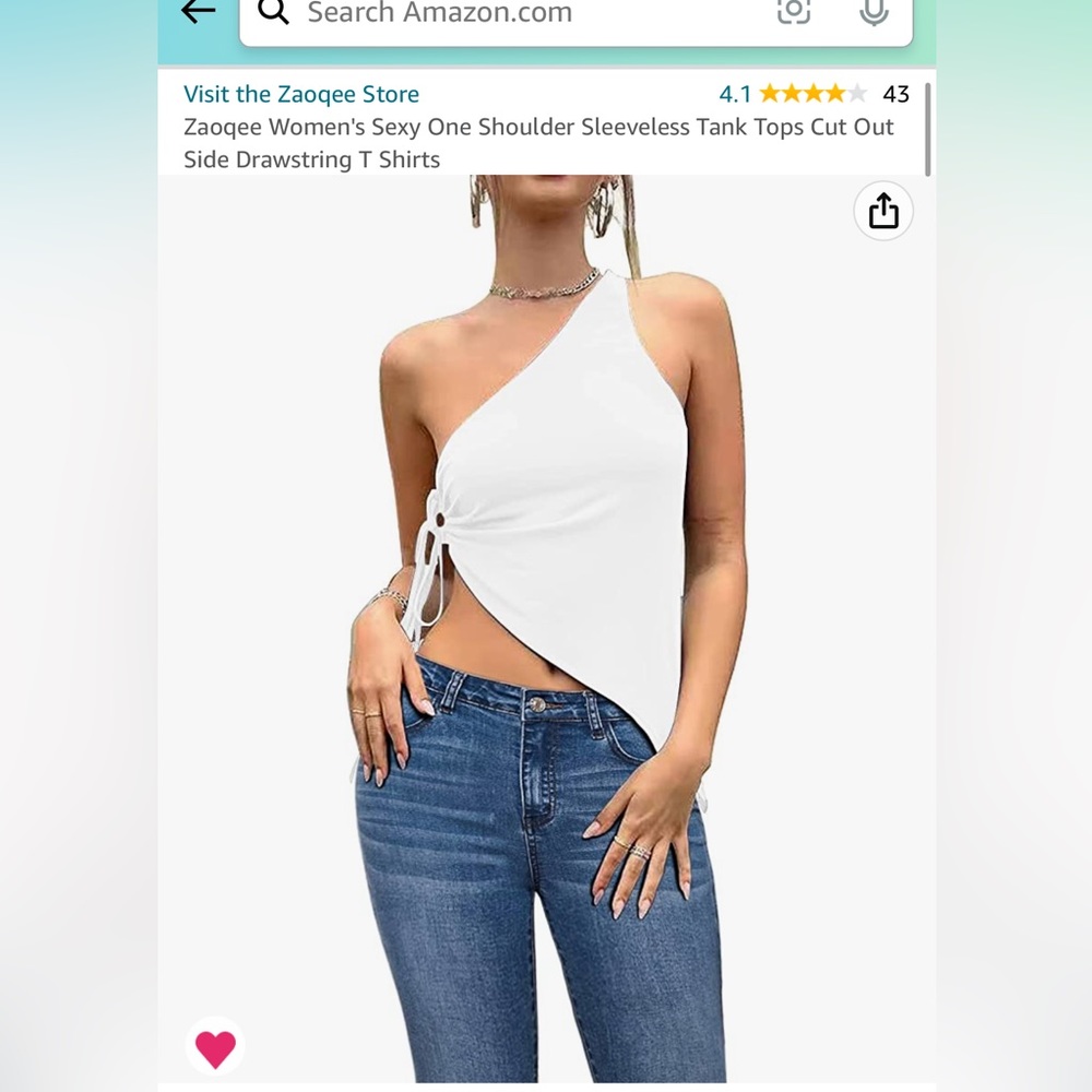 Amazon, White One Shoulder Drawstring Top, Small
